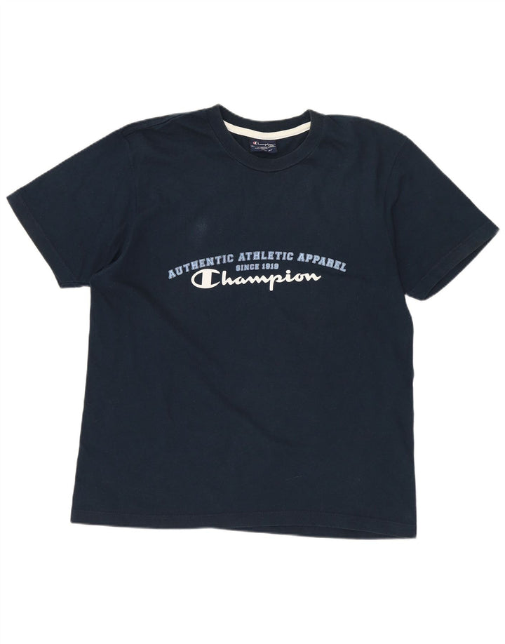 CHAMPION Mens Graphic T-Shirt Top Small Navy Blue Cotton