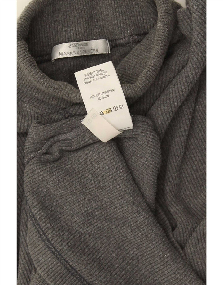 Marks & Spencer Mens Roll Neck Top Long Sleeve Small Grey Cotton