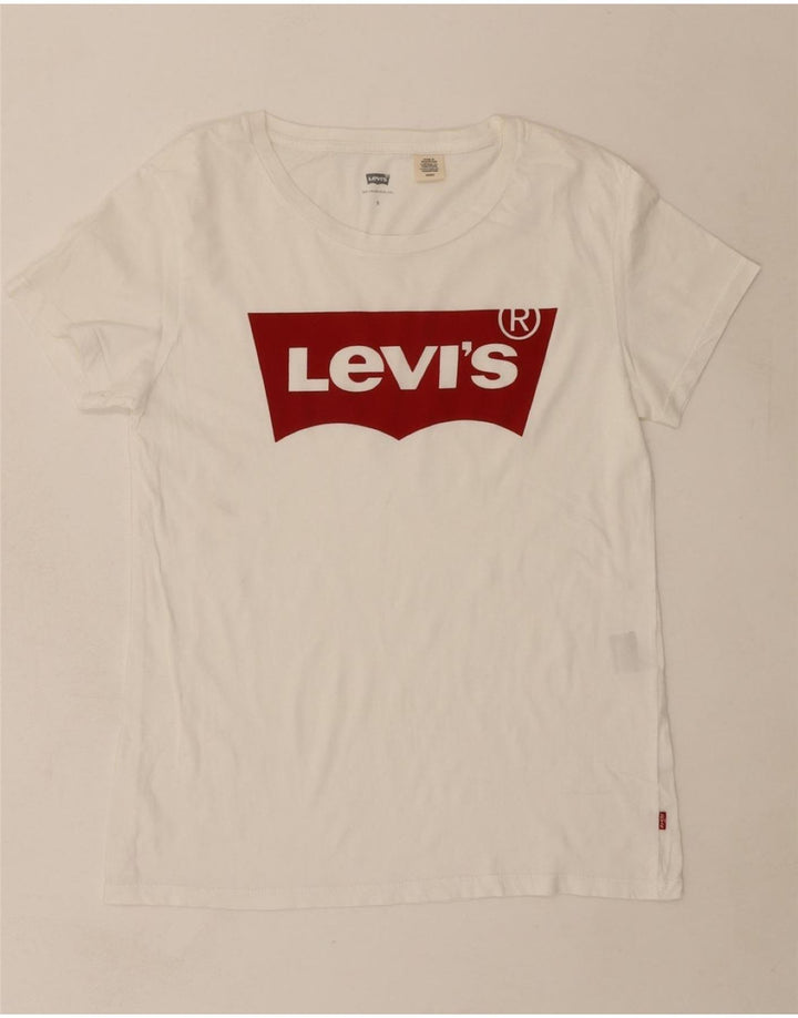 LEVI'S Womens Graphic T-Shirt Top UK 10 Small White Vintage Levi's and Second-Hand Levi's from Messina Hembry 