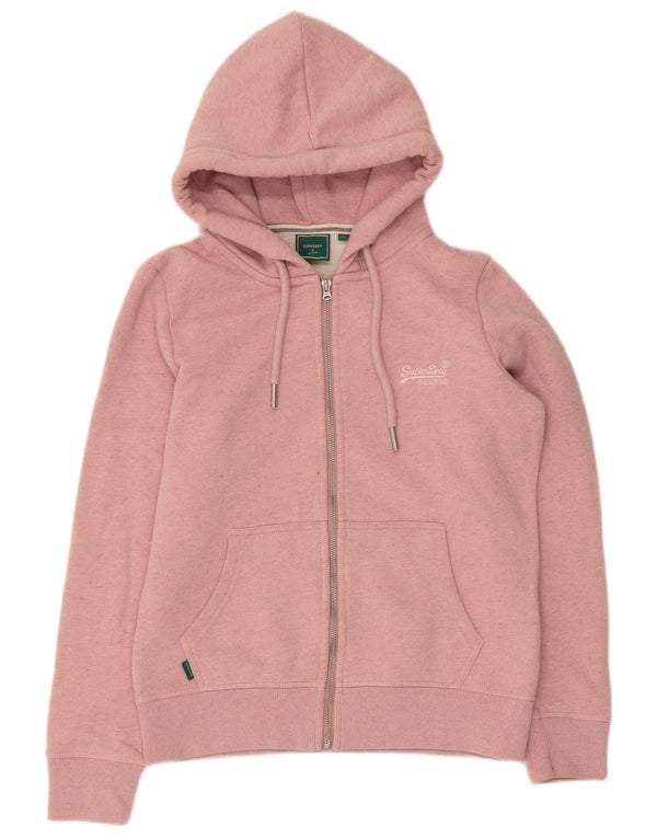 Superdry Womens Zip Hoodie Sweater UK 12 Medium Pink Cotton