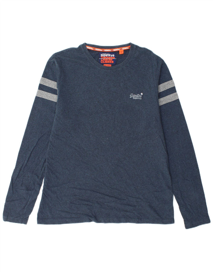 SUPERDRY Mens Top Long Sleeve 2XL Navy Blue Colourblock Cotton