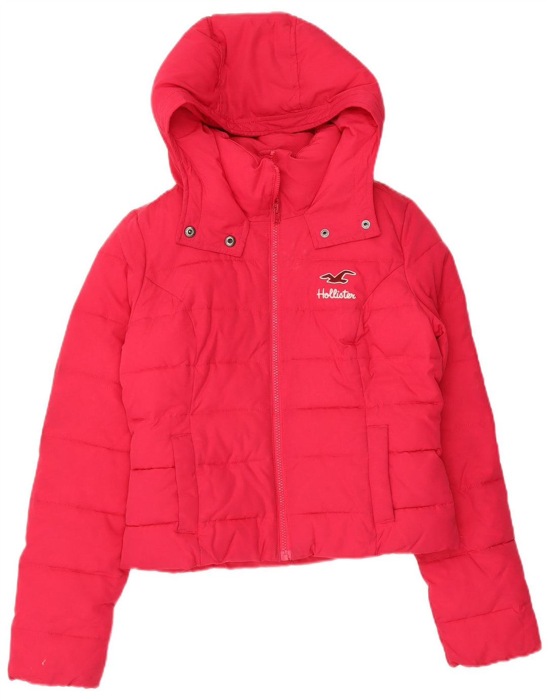 HOLLISTER Womens Crop Hooded Padded Jacket UK 6 XS Pink Polyester