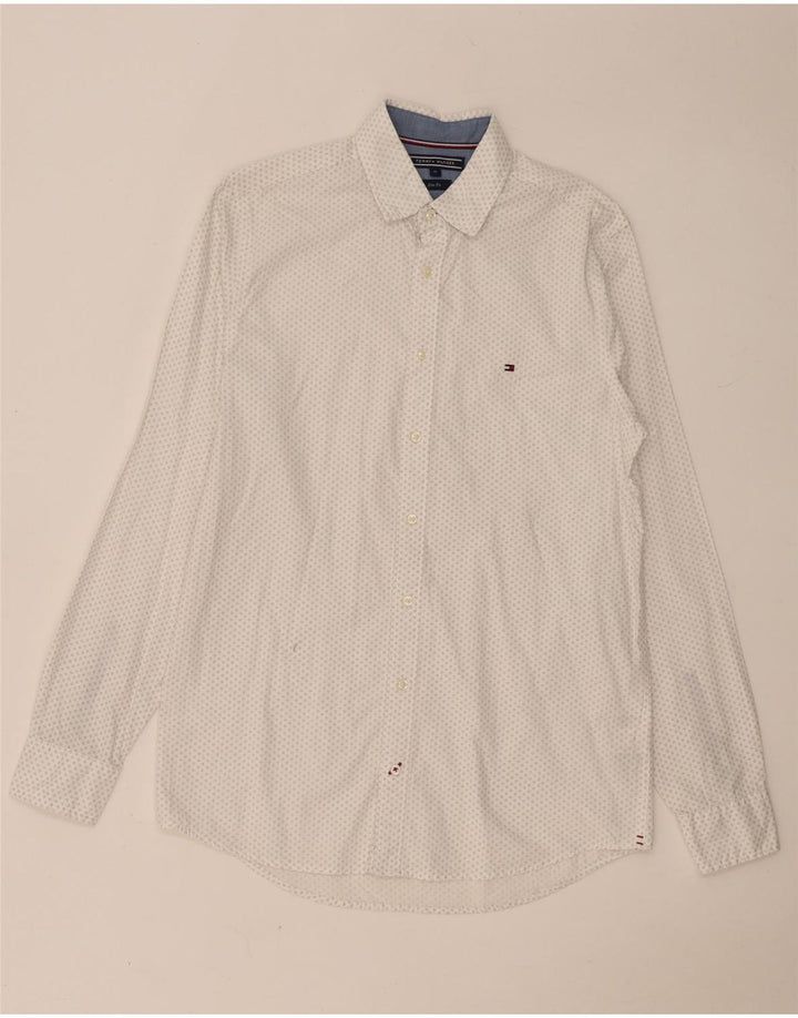TOMMY HILFIGER Mens Slim Fit Shirt Medium White Spotted Cotton