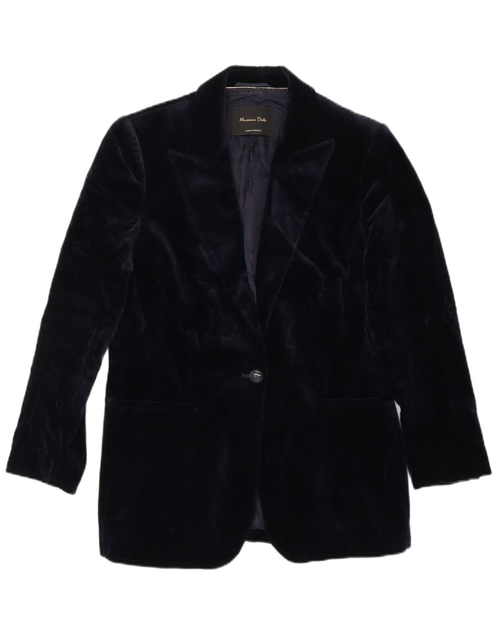 Massimo Dutti Womens 1 Button Velvet Blazer Jacket EU 38 Medium Navy Blue