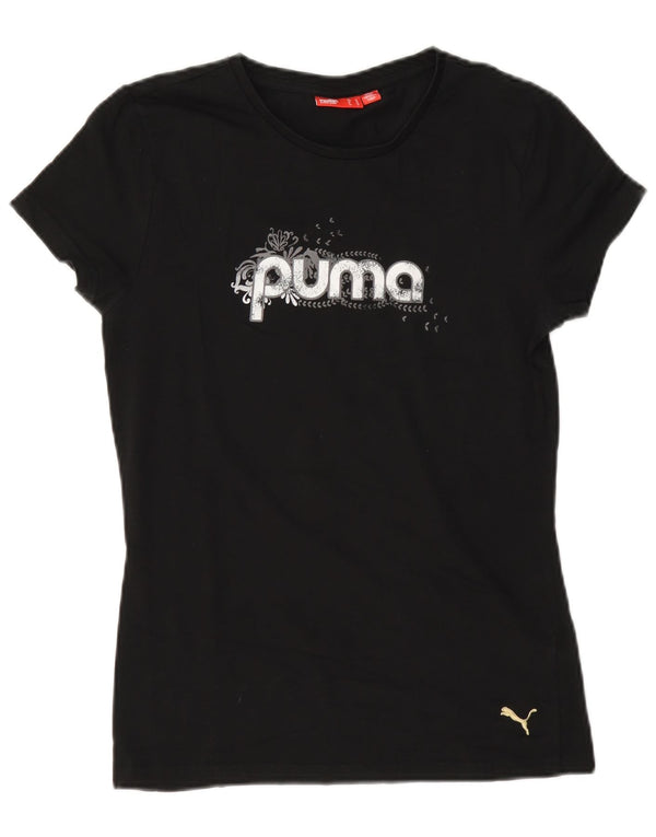 Puma Womens Regular Graphic T-Shirt Top UK 12 Medium Black Cotton
