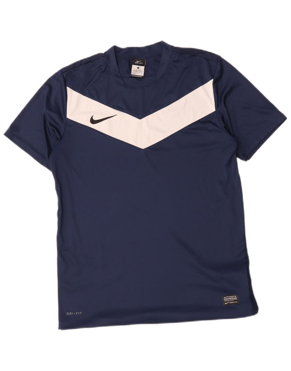 Nike Mens Dri Fit T-Shirt Top Medium Navy Blue Colourblock Polyester