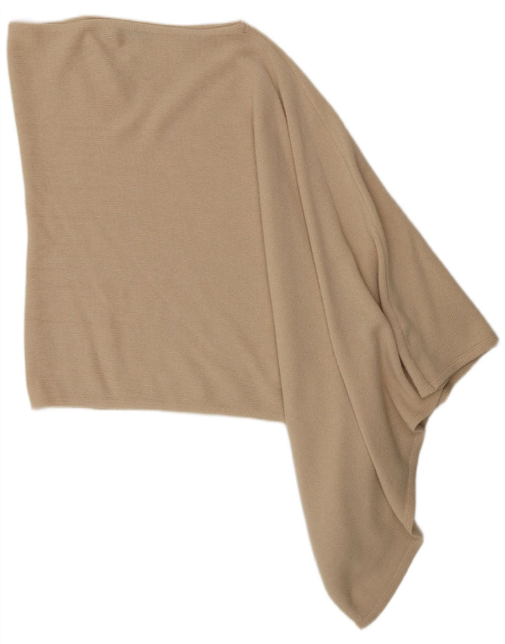 Benetton Womens Asymmetric Poncho Jumper One Size Beige Wool