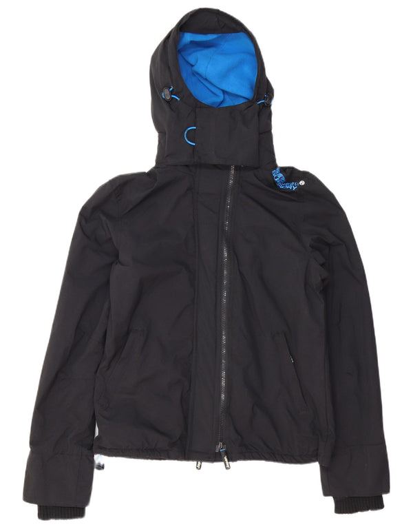 SUPERDRY Womens Windcheater Hooded Windbreaker Jacket UK 14 Large Black