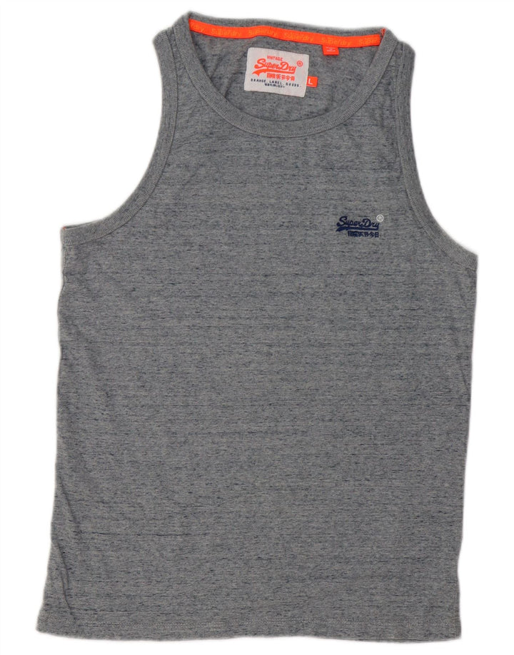 SUPERDRY Mens Vest Top Large Grey Flecked Cotton