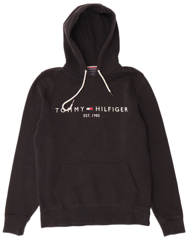 TOMMY HILFIGER Mens Graphic Hoodie Jumper Medium Black Cotton