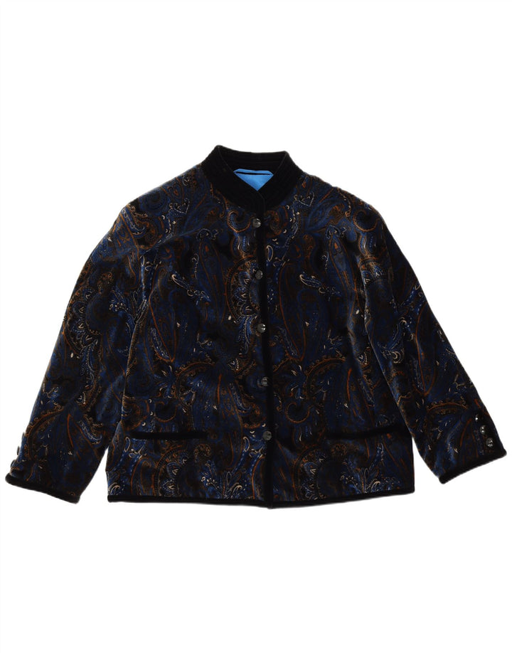 VINTAGE Womens Velvet 5 Button Blazer Jacket UK 14 Large Blue Paisley