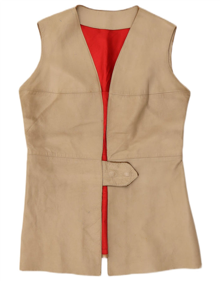 Vintage Womens Leather Gilet IT 38 XS Beige