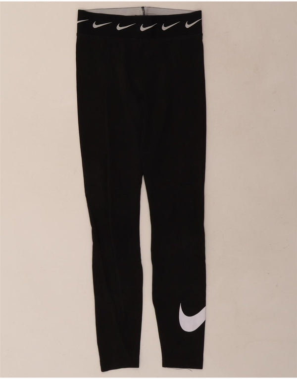 Nike Womens Dri Fit Graphic Leggings UK 8 Small Black Cotton