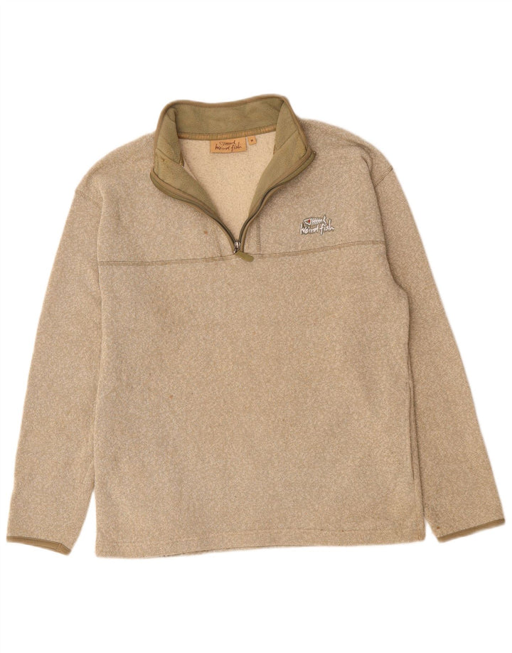 WEIRD FISH Mens Zip Neck Sweatshirt Jumper Medium Beige Polyester