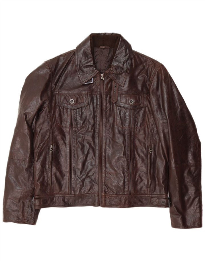 Vintage Mens Bomber Leather Jacket IT 54 2XL Brown Leather
