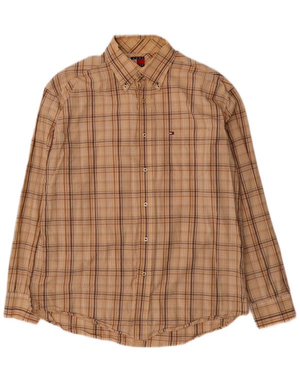 Tommy Hilfiger Mens Shirt Medium Beige Check Cotton
