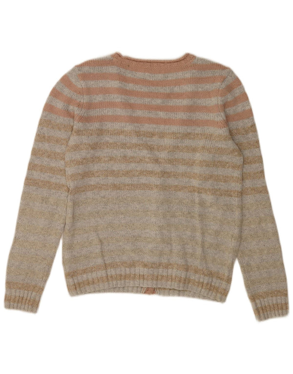 Fat Face Womens Cardigan Sweater UK 8 Small Grey Striped Cotton