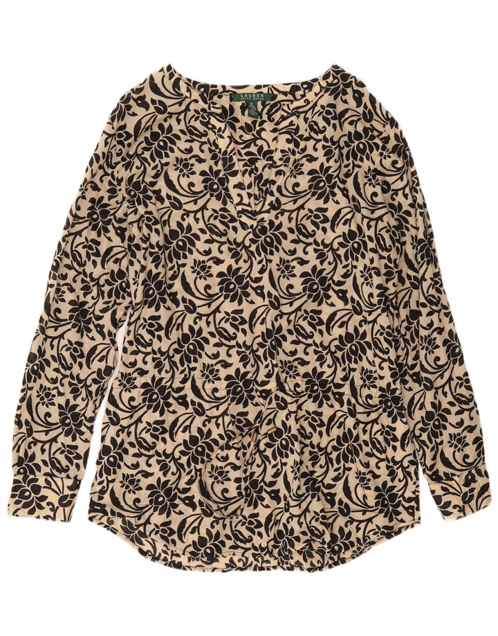 RALPH LAUREN Womens Longline Blouse Top UK 14 Medium Beige Floral Cotton