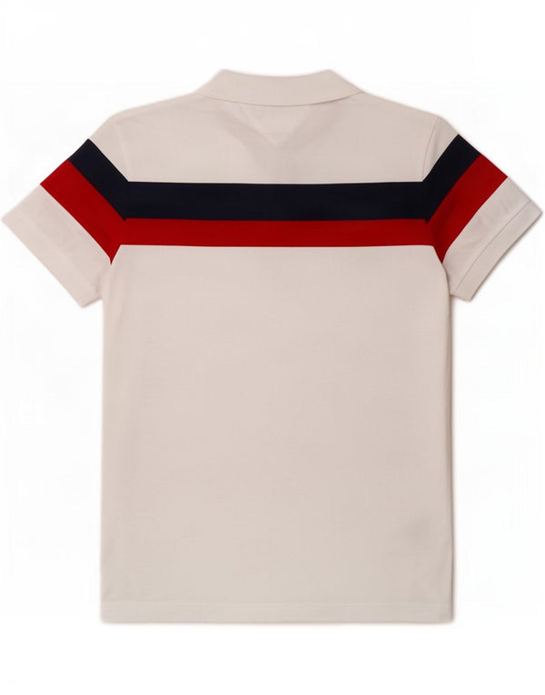Tommy Hilfiger Mens Regular Fit Polo Shirt Medium White Colourblock Cotton