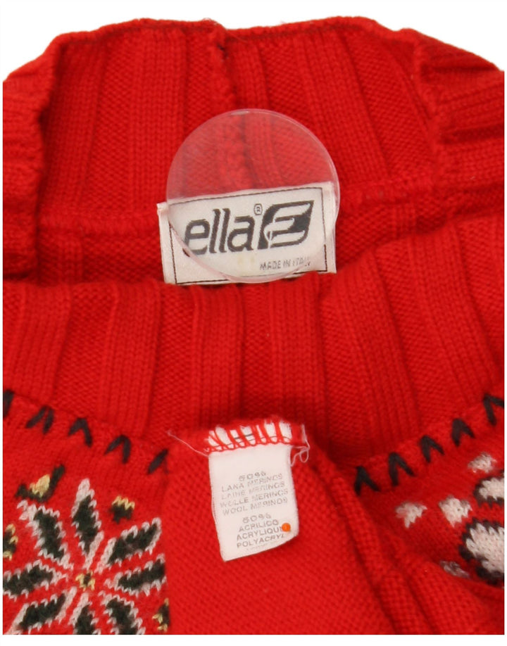 ELLA Womens Turtle Neck Jumper Sweater UK 16 Large Red Fair Isle Wool