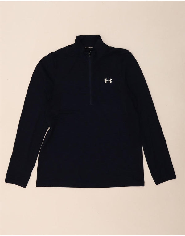 UNDER ARMOUR Mens Zip Neck Top Long Sleeve Medium Navy Blue Polyester