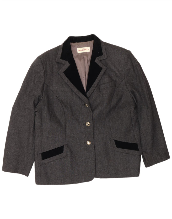 Roccobarocco Womens 3 Button Blazer Jacket UK 18 XL Grey Colourblock Wool