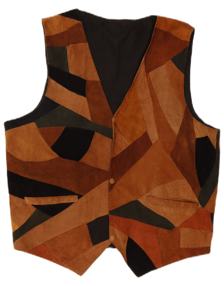 Vintage Mens Suede Waistcoat Medium Brown Patchwork