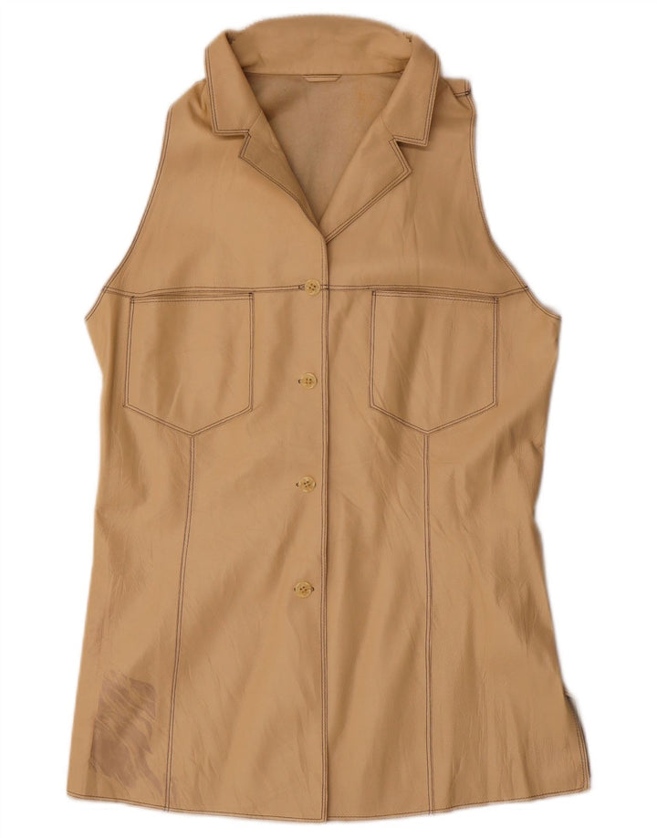 Vintage Womens Leather Gilet IT 44 Medium Beige Leather