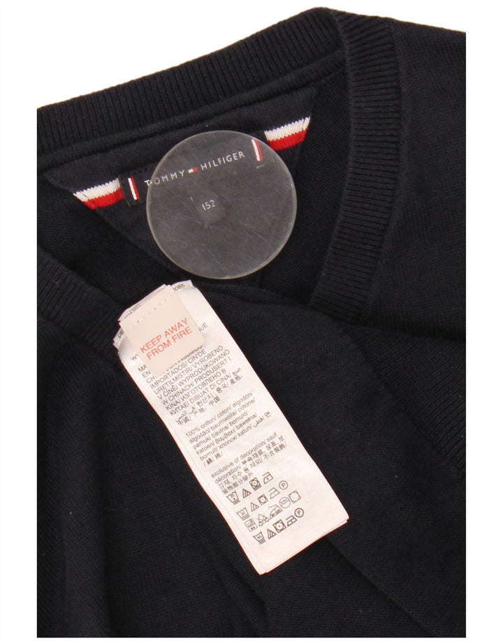 TOMMY HILFIGER Boys V-Neck Jumper Sweater 11-12 Years Navy Blue Cotton