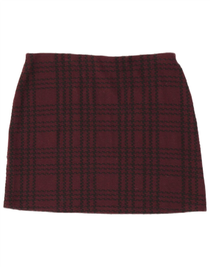 Marks & Spencer Womens Mini Skirt UK 16 Large W34 Burgundy Check Polyester