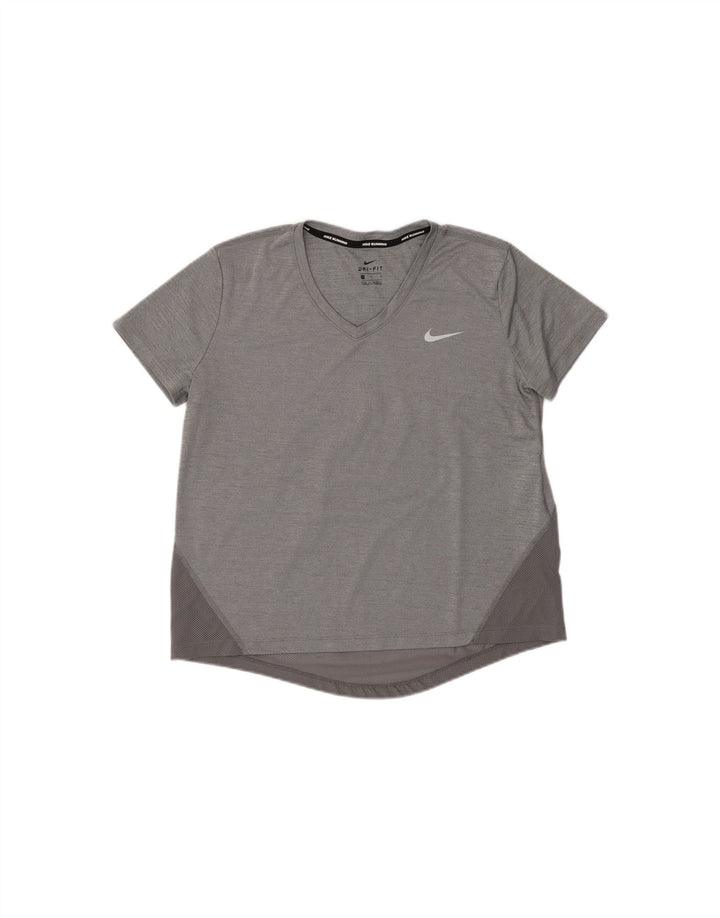 NIKE Womens Dri Fit T-Shirt Top UK 14 Medium Grey Colourblock Polyester