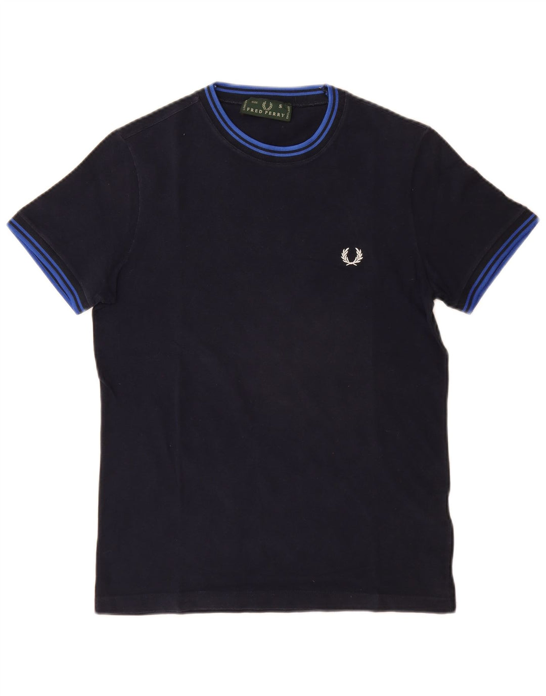 FRED PERRY Mens T-Shirt Top Small Navy Blue Cotton