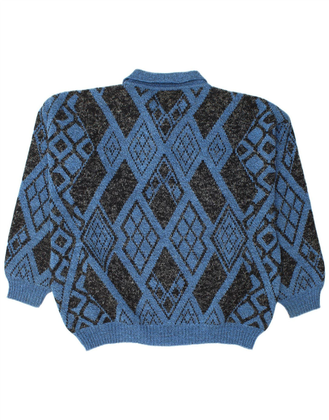 VINTAGE Mens Polo Neck Jumper Sweater Large Blue Argyle/Diamond