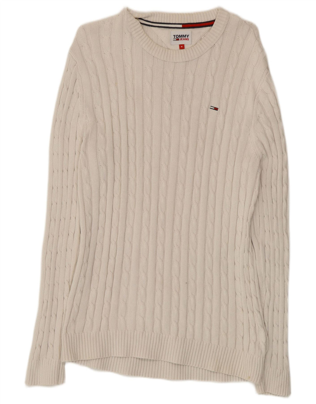 Tommy Hilfiger Mens Crew Neck Jumper Sweater Medium White Cotton