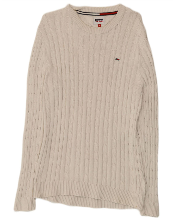 Tommy Hilfiger Mens Crew Neck Jumper Sweater Medium White Cotton