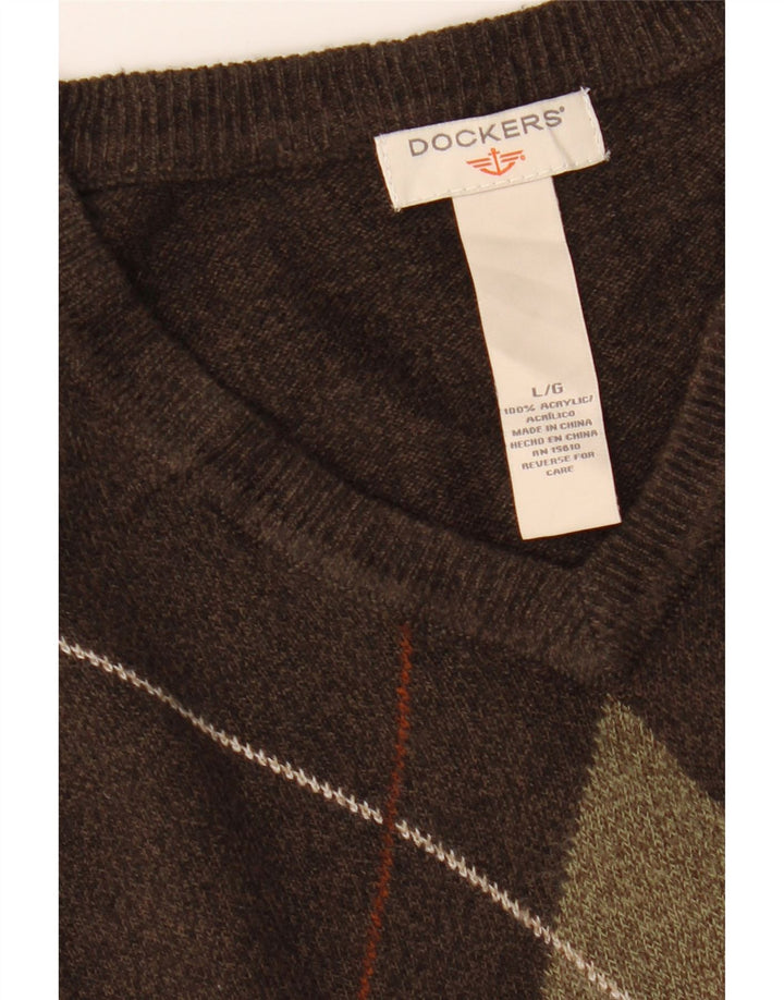 DOCKERS Mens Vest Tank Top Large Brown Argyle/Diamond Acrylic