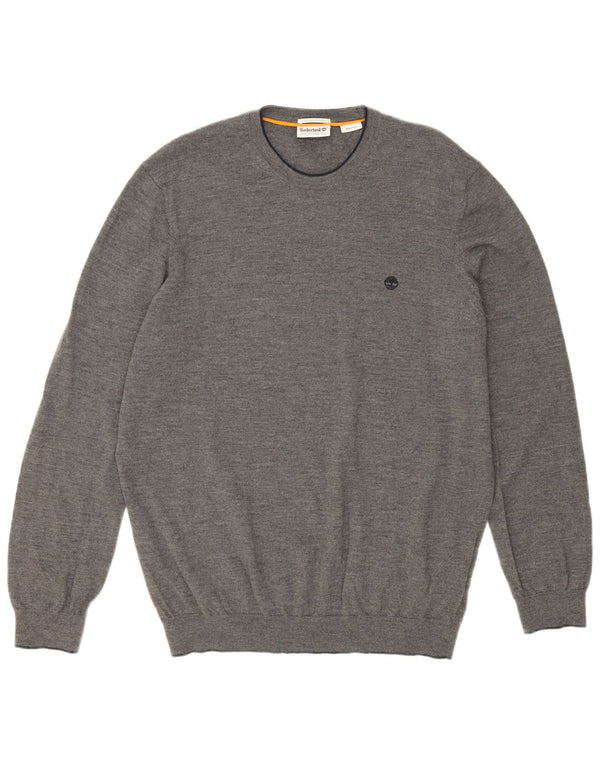 TIMBERLAND Mens Crew Neck Jumper Sweater 2XL Grey Merino Wool