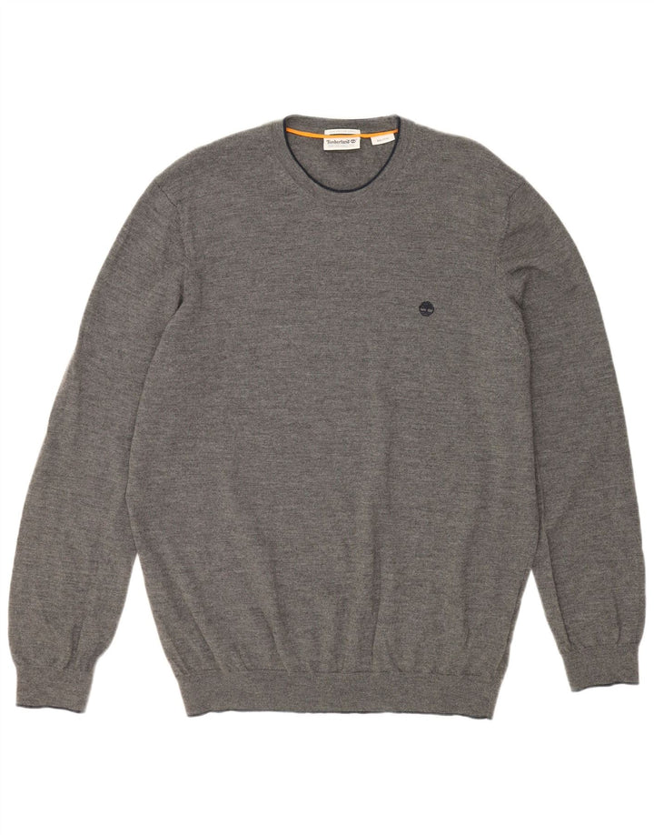TIMBERLAND Mens Crew Neck Jumper Sweater 2XL Grey Merino Wool