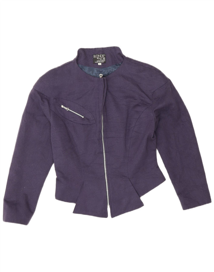 VINTAGE Womens Bomber Jacket IT 44 Medium Navy Blue Acetate