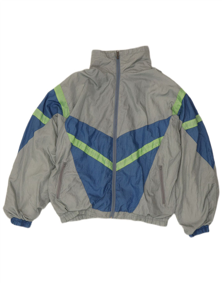 Vintage Mens Full Tracksuit Large  Grey Colourblock Nylon