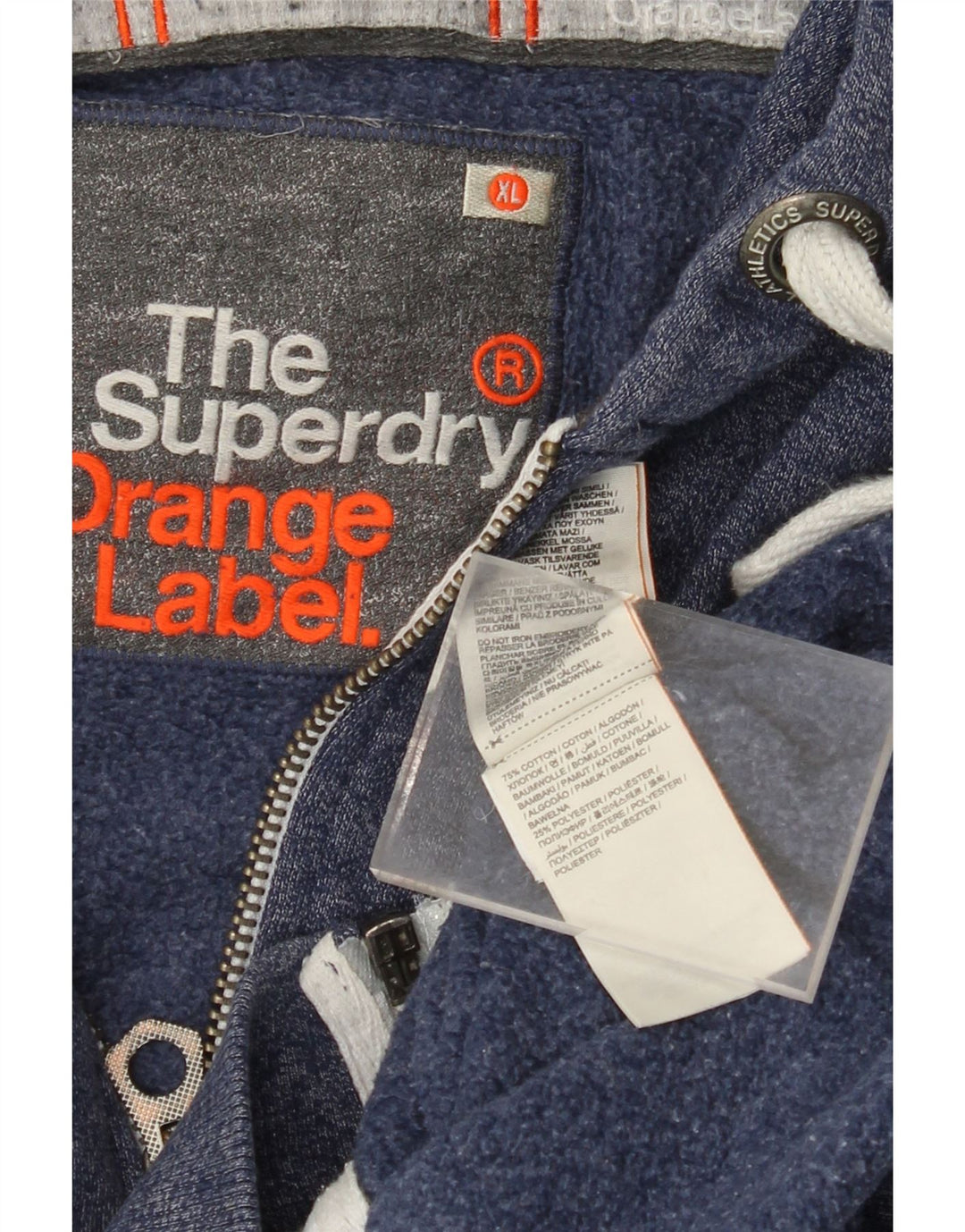 SUPERDRY Mens Zip Hoodie Sweater XL Navy Blue Flecked Cotton