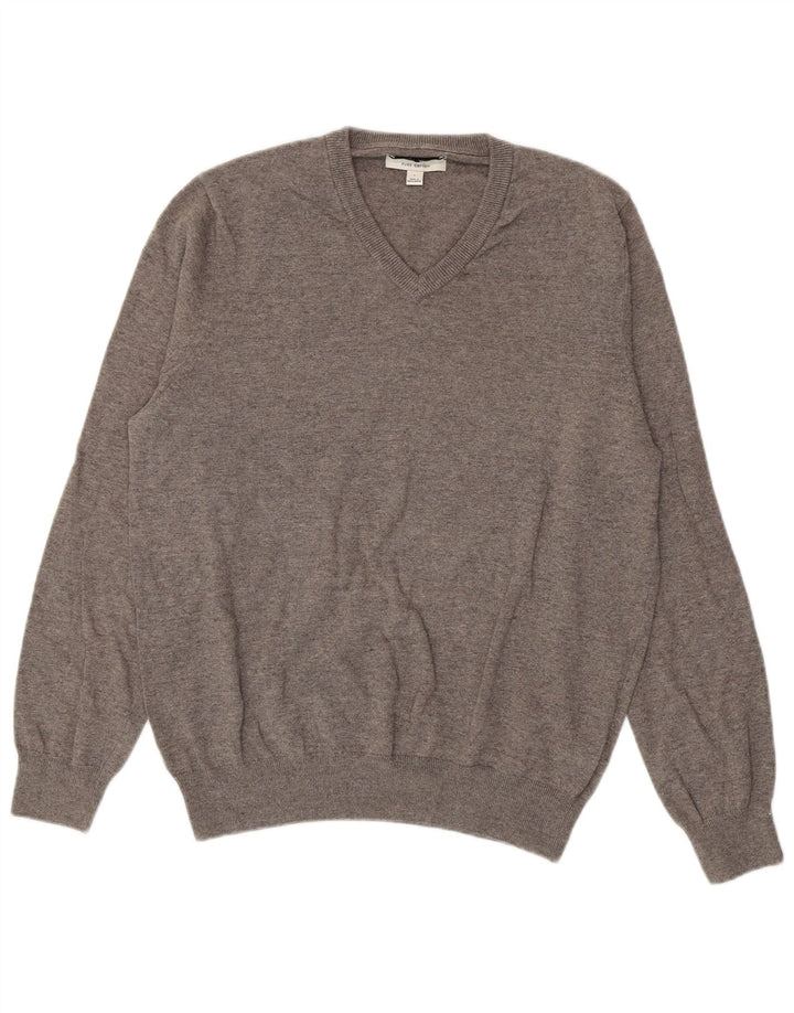Marks & Spencer Mens V-Neck Jumper Sweater Large Grey Cotton