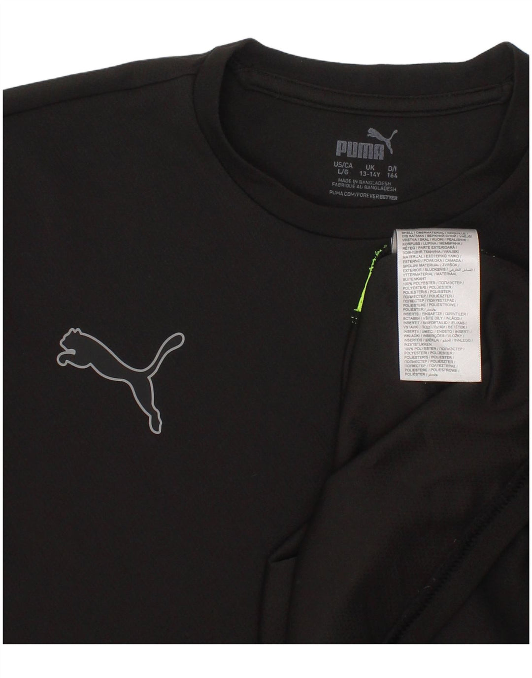 PUMA Boys T-Shirt Top 13-14 Years Black Colourblock Polyester
