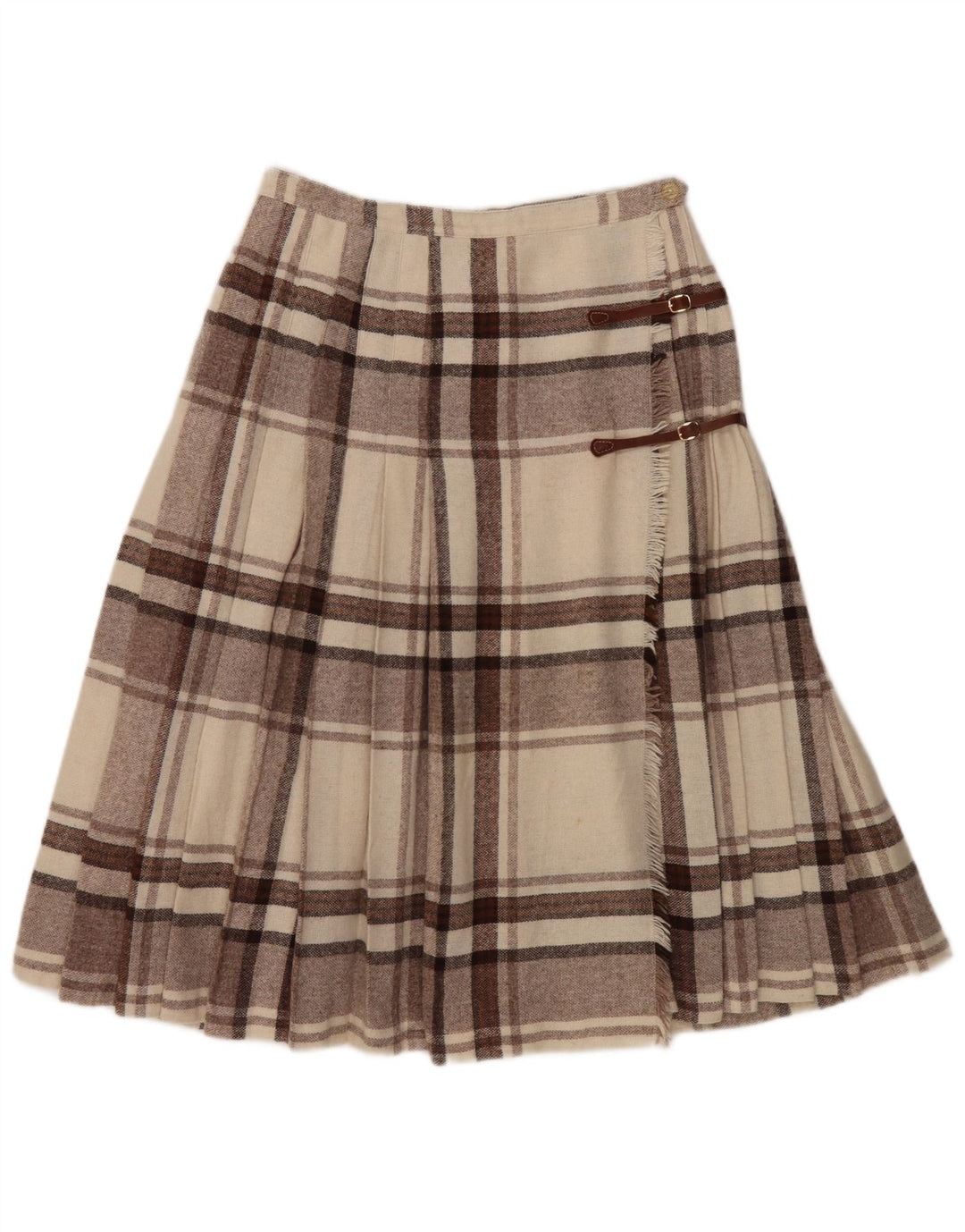 Vintage Womens Kilted Wrap Skirt W28 Medium  Brown Check