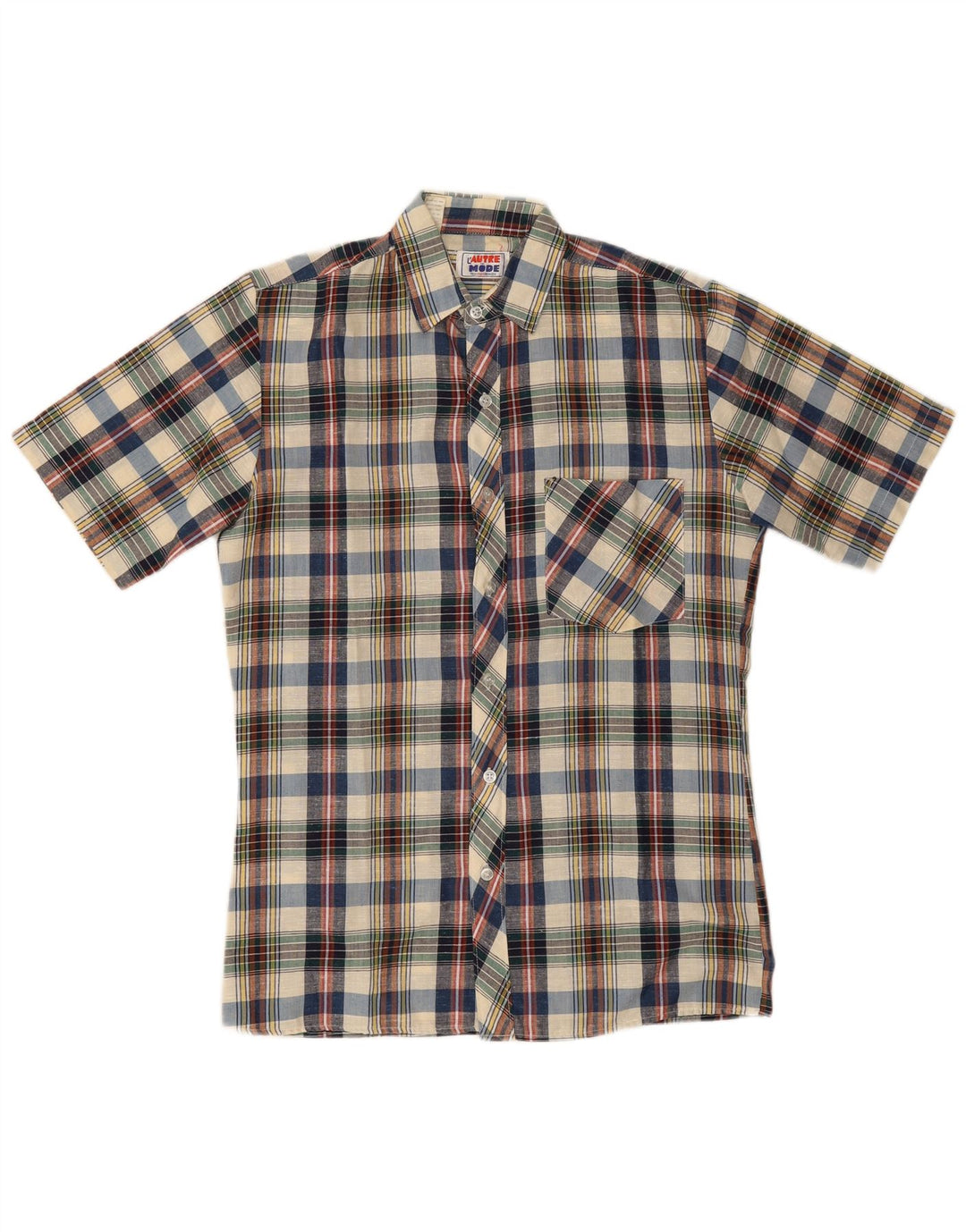 Vintage Mens Short Sleeve Shirt Medium Multicoloured Plaid