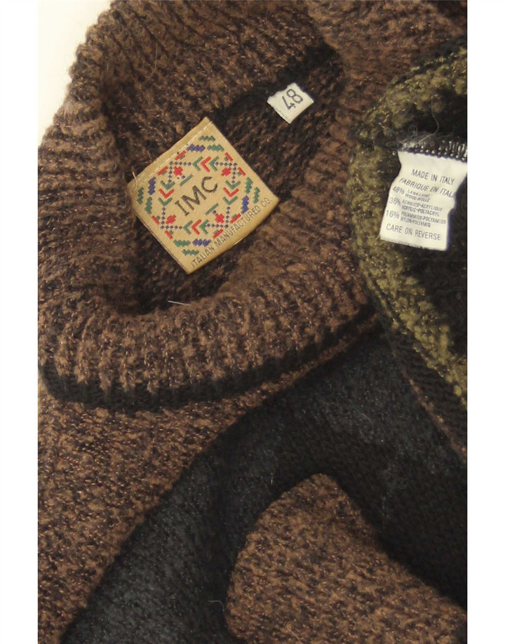 Vintage Mens Turtle Neck Jumper Sweater IT 48 Medium Brown Argyle/Diamond