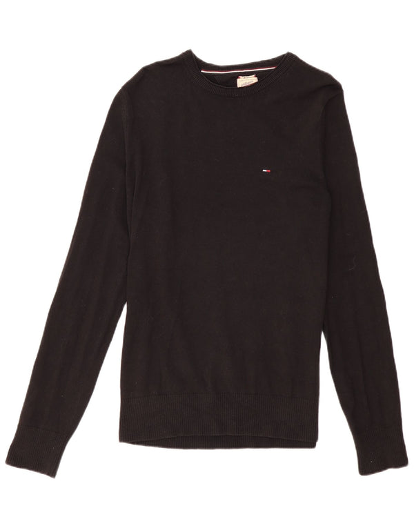 TOMMY HILFIGER Mens Boat Neck Jumper Sweater Medium Black Cotton