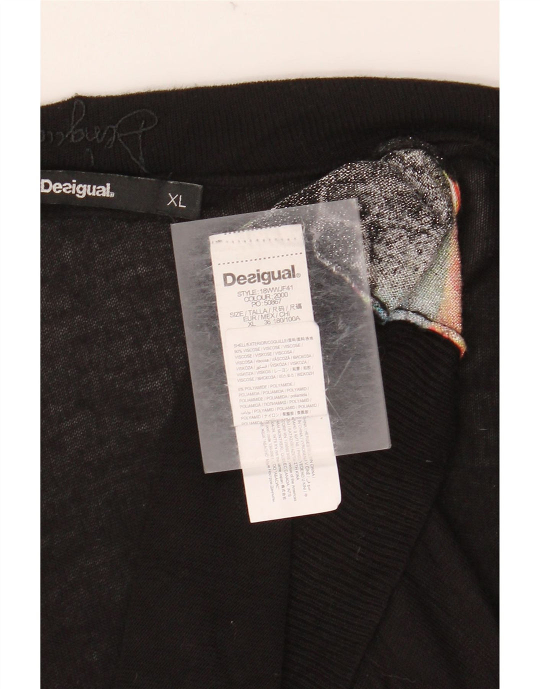 DESIGUAL Womens Graphic Top Long Sleeve UK 18 XL Black Viscose Butterfly