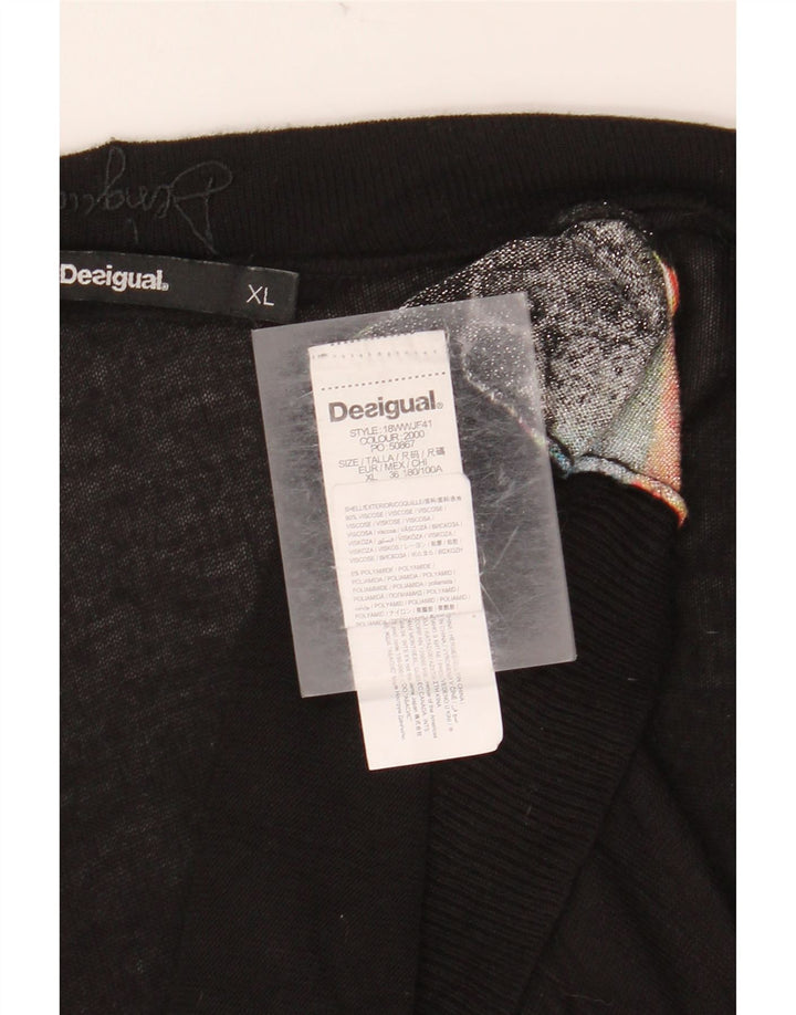 DESIGUAL Womens Graphic Top Long Sleeve UK 18 XL Black Viscose Butterfly