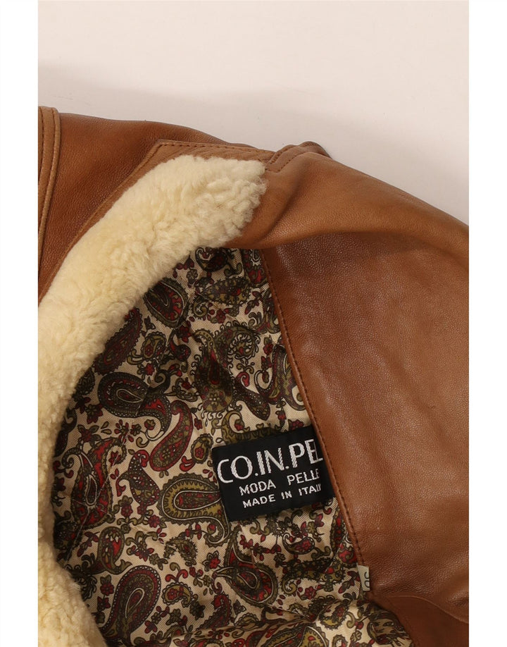 Vintage Mens Military Double Breasted Jacket UK 40 Large Beige Leather